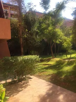 a path in a park with trees and grass at Appartement Maria in Marrakech