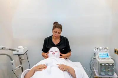 a woman in a hospital room with a mask on a patient at Riad la villa bleue & SPA in Marrakech