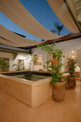 a large room with plants in pots on the floor at Dar Lalla F'dila in Marrakech