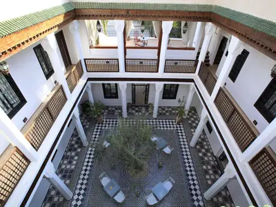 an overhead view of a building with a courtyard at Riad Bellamane Marrakech in Marrakech