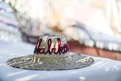 a hat sitting on top of a table at Riad Marhbabikoum in Marrakech