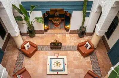 an overhead view of the lobby of a building at Dar Alhambra Riad Medina in Marrakech