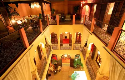 an overhead view of a hallway in a building at Riad Djemanna in Marrakech