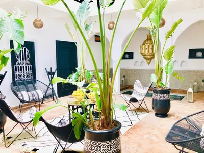 a room filled with lots of plants and chairs at Maison Chafia Boutique Hôtel & Spa in Marrakech