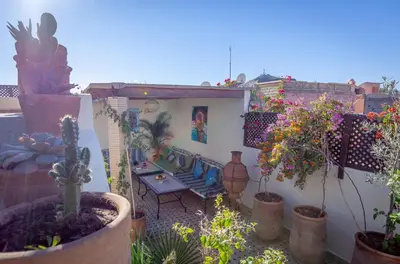 a patio with cacti and plants in a garden at Dar Halima in Marrakech