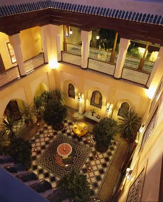 an overhead view of a hotel lobby with a table at Riyad Al Moussika in Marrakech