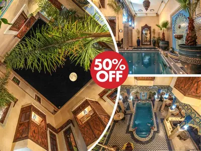 an overhead view of a mansion with a off sign at Riad Puchka in Marrakech