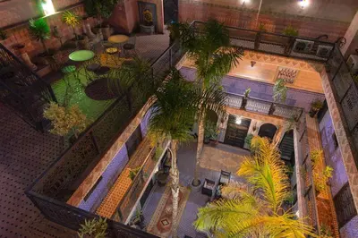an overhead view of a building with palm trees at Riad Lalla Khiti in Marrakech