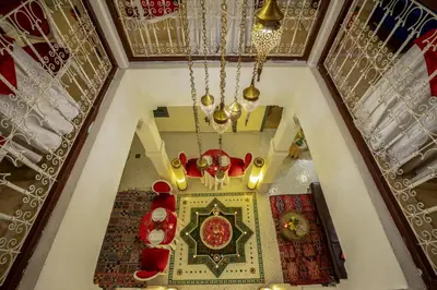 an overhead view of a room with a chandelier at Riad Kech Soul Boutique & Spa in Marrakech