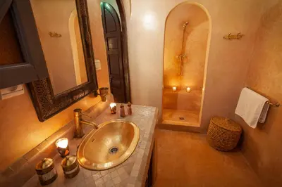 a bathroom with a sink and a shower at Riad Kech Soul Boutique & Spa in Marrakech