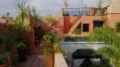 a courtyard of a house with many plants at Riad Ghali Hotel & SPA in Marrakech