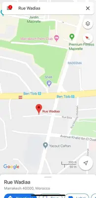 a map ofrue waza with a red marker at Apartment in Marrakesh, Gueliz in Marrakech