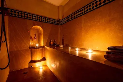 a room with a counter with lights in it at RIAD LA GAZELLE DU SUD in Marrakech