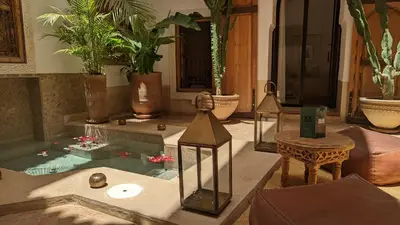 a room with a pool of water with plants at Riad Dar Eternity in Marrakech