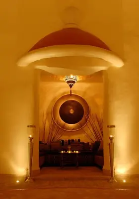 a living room with a couch and a chandelier at MAISON MK Adults ONLY - Music Riad in Marrakech