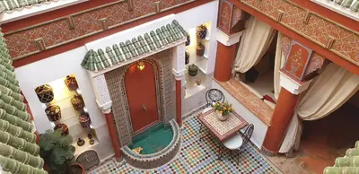 an overhead view of a house with a door at Riad Souad Marrakech in Marrakech