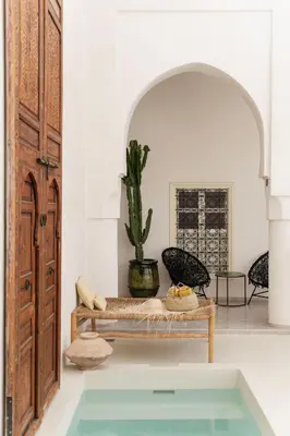 a bathroom with a large tub in a room with a cactus at Riad La Lumière d'Étoile in Marrakech