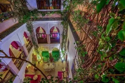 an overhead view of a hallway in a building at Room in BB - Riad Anabel - Chocolat Double Room in Marrakech
