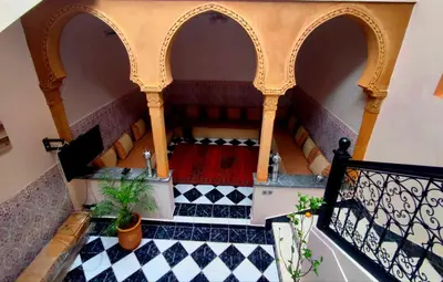 a view from the top of a building with a theatre at Riad Nour Travel in Marrakech