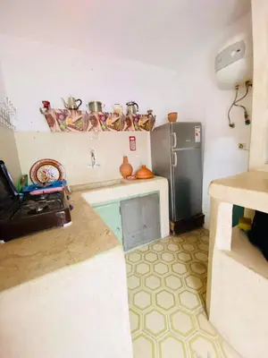 a small kitchen with a refrigerator and a sink at house rose in Marrakech