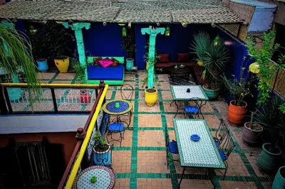 a model of a patio with tables and chairs at Riad Rêve d Antan , Real Dream in Marrakech