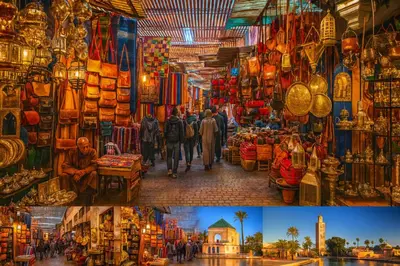 two pictures of a market with people in it at Appartement Nour 5 Marrakech Centre Gueliz avec piscine in Marrakech