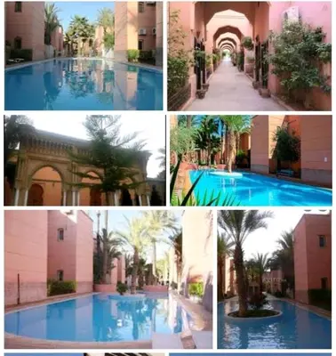 a collage of pictures of a swimming pool at Un Riad pour se divertir en famille & se détendre in Marrakech