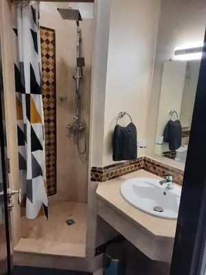 a bathroom with a sink and a shower at Harmony Inn Entire 2 bedroom apartment in Marrakech