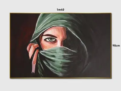 a painting of a woman wearing a green hijab at PALACE B Av Hassan II Marrakech 40000 -Brand New Luxury UNIT#2 & UNIT#29 in Marrakech