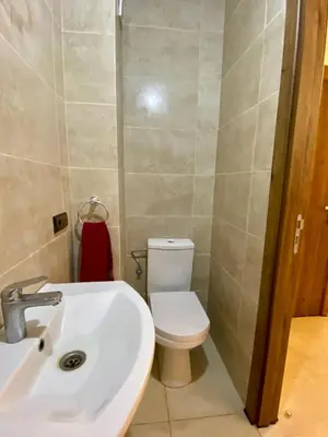 a bathroom with a white sink and a toilet at Appartement 2 chambres salon centre de Gueliz 19 in Marrakech