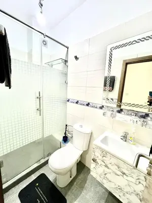 a bathroom with a toilet and a sink and a shower at La koutoubia in Marrakech