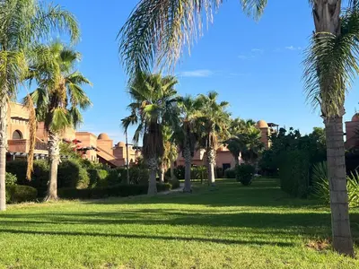 a group of palm trees in a park at atlas golf resort marrakech 
