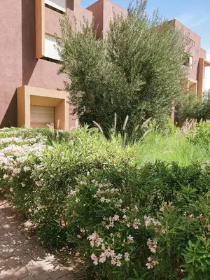 a garden with flowers and bushes in front of a building at Prestigia Marrakech Dar Cheryana in Marrakech