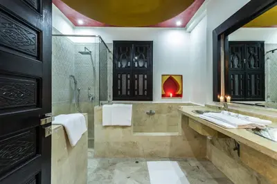 a bathroom with a sink and a shower at The BIRD in Marrakech