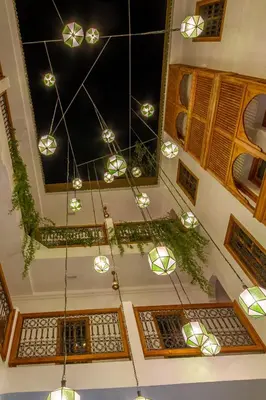 an overhead view of a building with lights at Riad SofYan & Spa in Marrakech