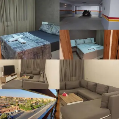 a collage of photos of a hotel room at Appartement avec piscine in Marrakech