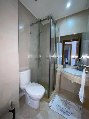a bathroom with a toilet and a shower and a sink at Arras operah marrakech in Marrakech