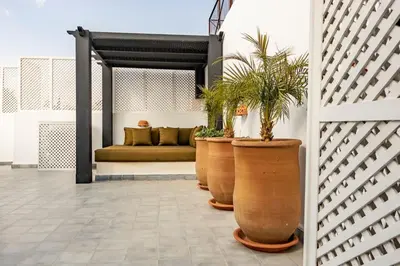 a group of large pots with plants in them at Maison Meurisse Marrakech in Marrakech