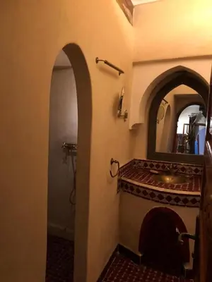 a bathroom with a shower and a sink in a room at riad rose eternelle in Marrakech