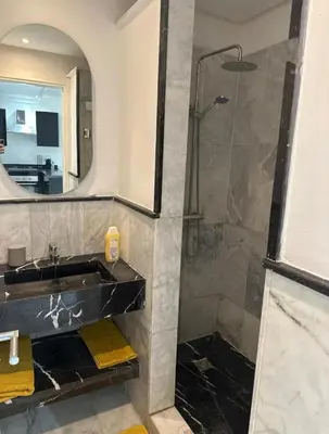 a bathroom with a sink and a shower at Super appartement au cœur de Marrakech in Marrakech