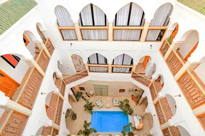 an overhead view of therium of a building with a swimming pool at SABOR SAFRA in Marrakech