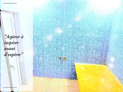 a bathroom with a blue wall and a yellow floor at Appartement funny house a place jamaa el fna de marrakech in Marrakech