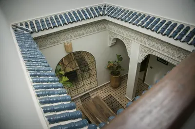 an overhead view of a staircase in a building at Riad Sabria in Marrakech