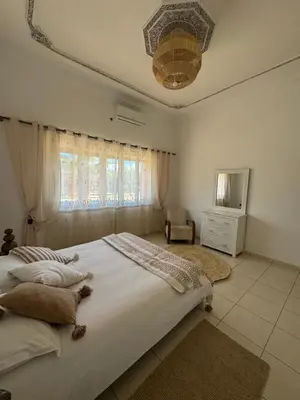 a bedroom with a large bed and a television at Maison Jannate Louise in Marrakech