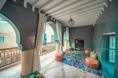 a room with pumpkins on the floor in a building at Riad Azawan in Marrakech