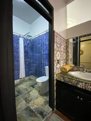 a bathroom with a toilet and a sink and a shower at Calm appartment close to airport of Marrakech in Marrakech