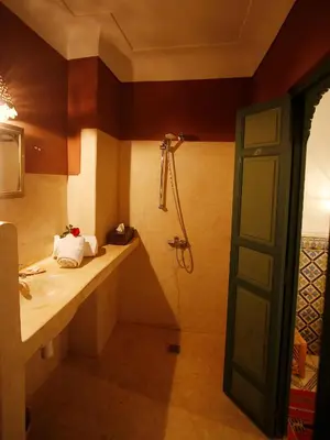 a bathroom with a shower and a sink at Dar Touyir in Marrakech