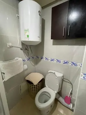 a small bathroom with a toilet and a cabinet at Appartement 25 4èm étage ( POUR FAMILLE ) in Marrakech