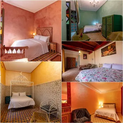 a collage of four pictures of a hotel room at Riad Zinoun & Spa 11 Rooms in Marrakech