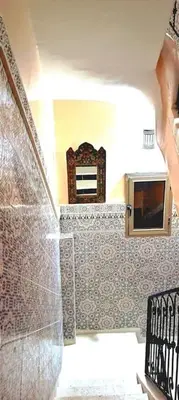 a bathroom with a shower with a tiled wall at Oasis appart sérénité in Marrakech
